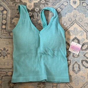 Ribbed V-Neck Tank Top in Aqua